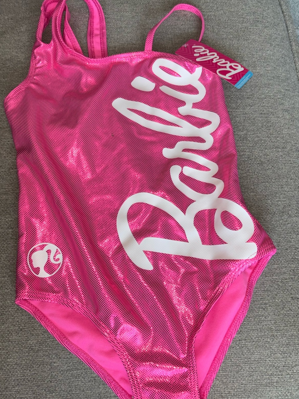 Barbie Pink Metallic One-Piece Swimsuit with White Logo